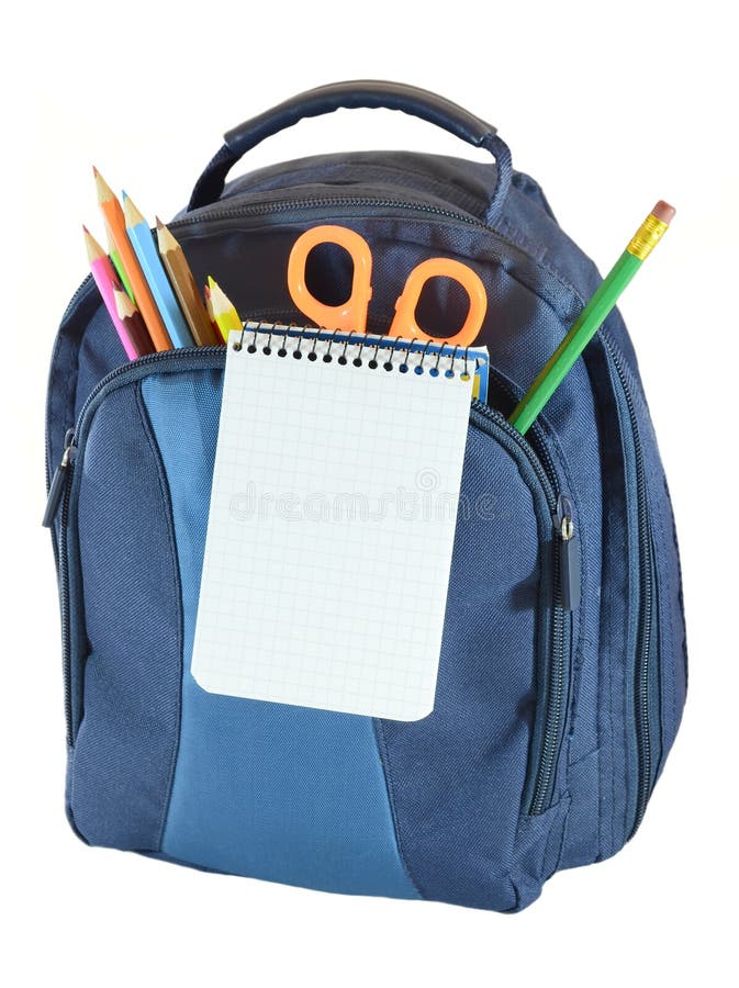 Backpack with school object stock photos