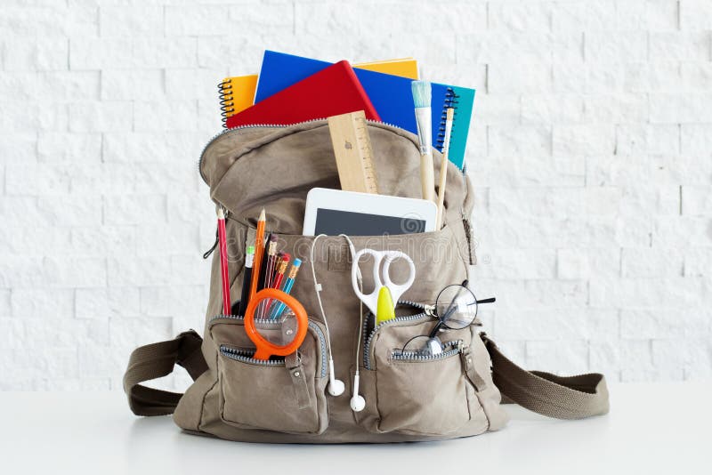 Backpack with the School Supplies Stock Image Image of open, supplies