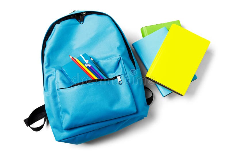 Backpack with School Supplies, Isolated on White Stock Image Image of