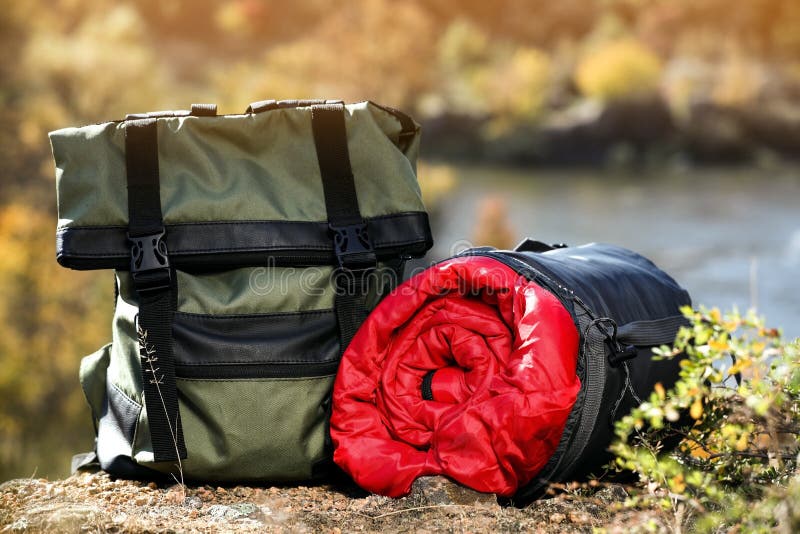 backpack with sleeping bag
