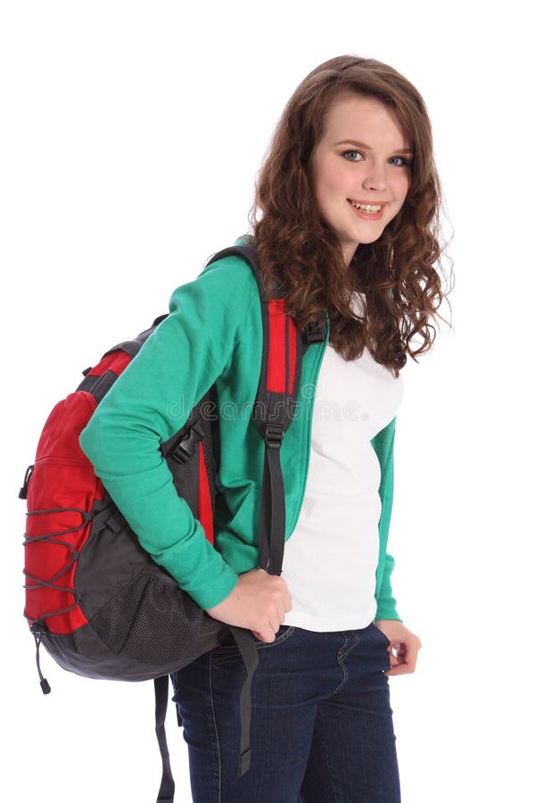 Backpack ευτυχές κόκκινο σχολ&ep στοκ εικόνες με δικαίωμα ελεύθερης χρήσης