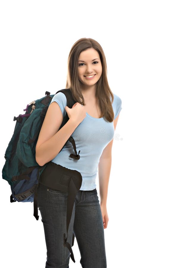 Backpack όμορφες νεολαίες γυναικών στοκ φωτογραφία με δικαίωμα ελεύθερης χρήσης