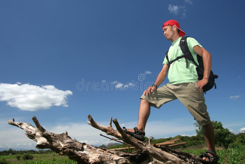 Backpacker hiking in nature