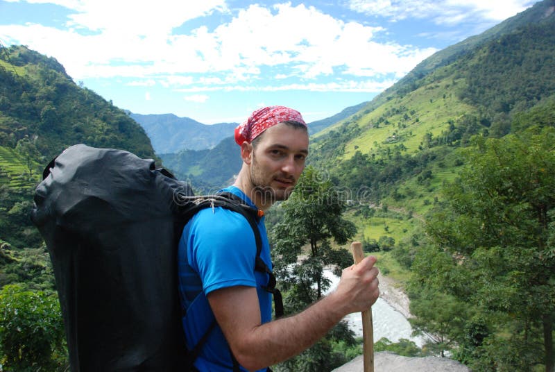 Backpacker in the outdoors