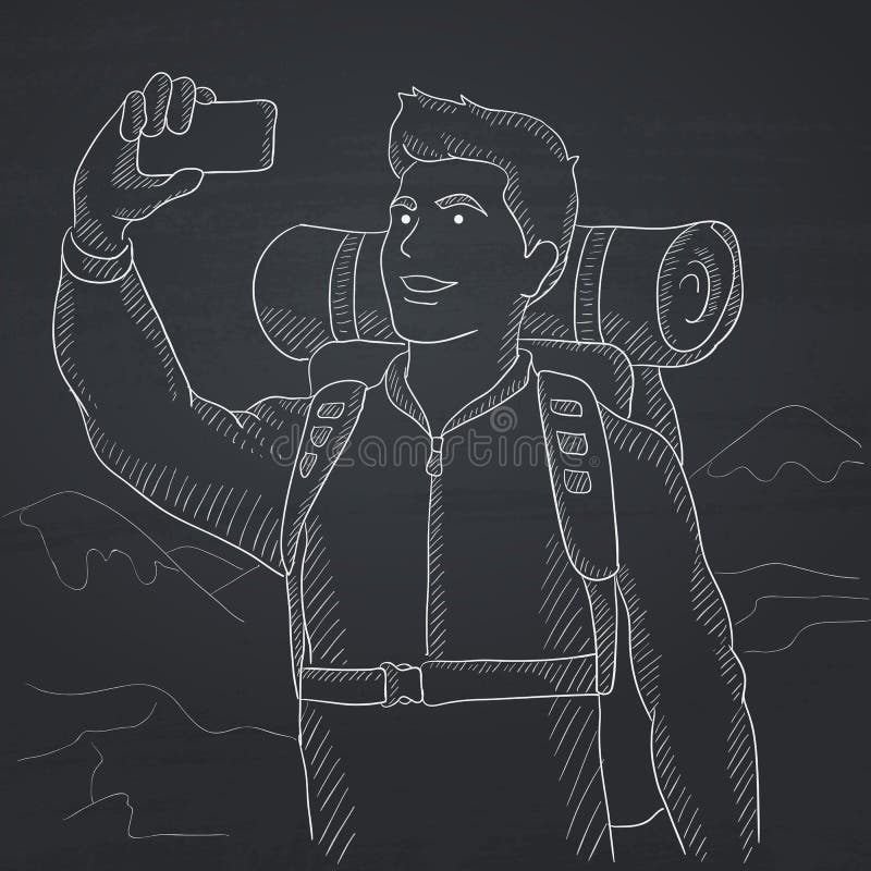 Backpacker robi selfie royalty ilustracja Backpacker robi selfie royalty ilustracja