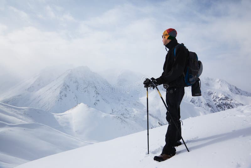 Backpacker in Winter Mountains Stock Photo Image of living, nature