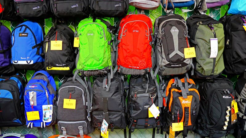 Backpacks or rucksacks in a store