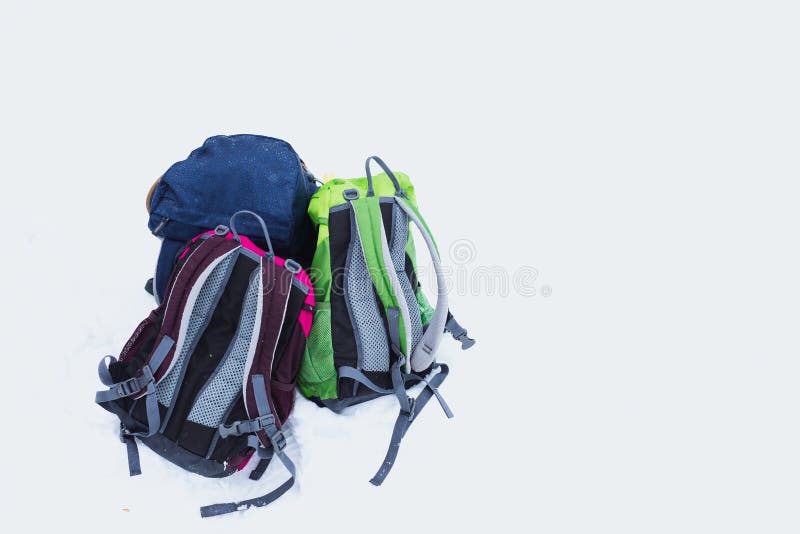 Backpacks in snow