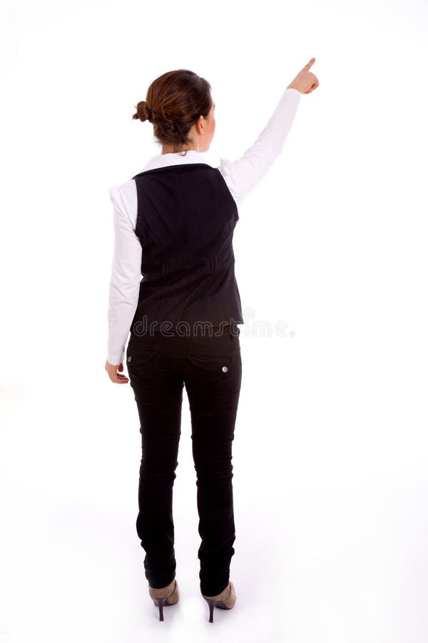 Backpose van het indictaing van onderneemster royalty-vrije stock fotografie Backpose van het indictaing van onderneemster royalty-vrije stock fotografie