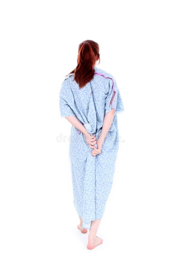 Backside Of Woman Holding Hospital Gown Closed Stock Photo Image of