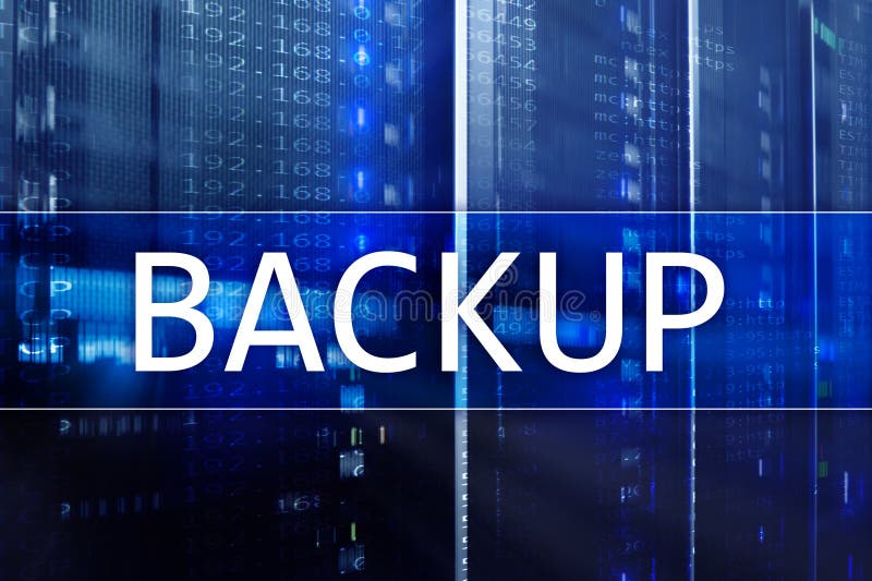 Backup Button On Modern Server Room Background Data Loss