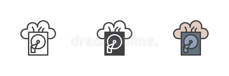 Backup cloud storage different style icon set stock illustration