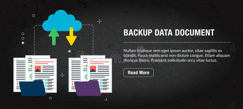 Backup data document, banner internet with icons in vector stock illustration