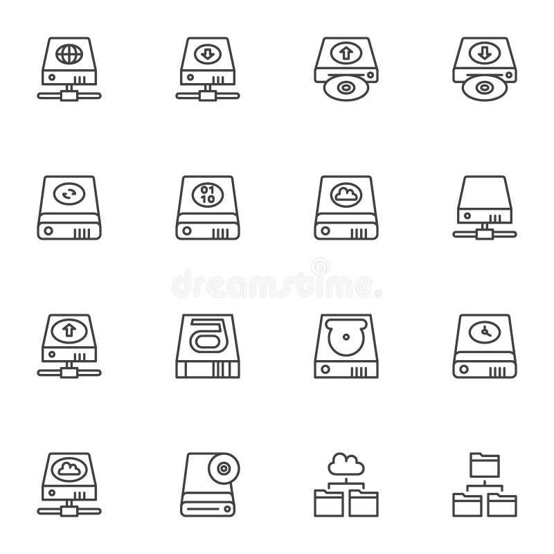 Backup data and recovery line icons set stock illustration