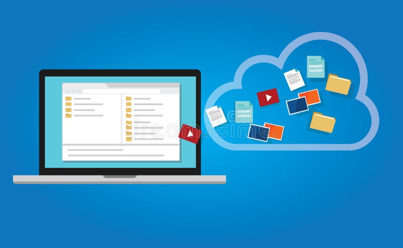 Backup data to the cloud from computer laptop vector illustration