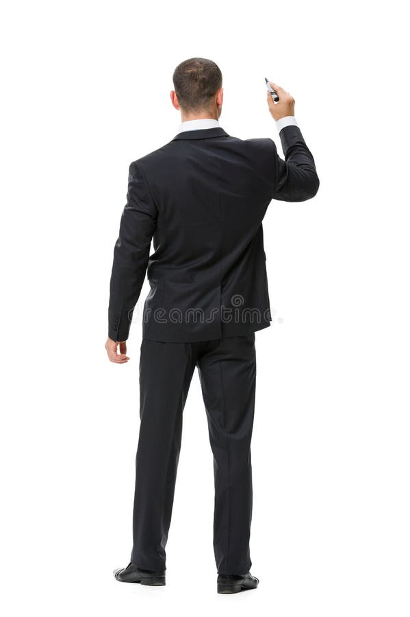 Backview in voller Länge des Geschäftsmannes mit Markierung lizenzfreie stockfotografie