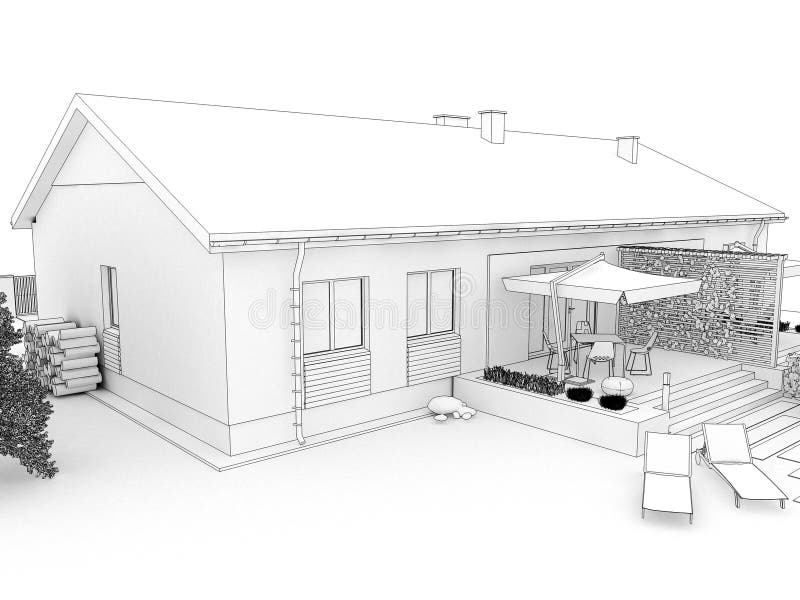 Backyard of modern house with terrace royalty free illustration