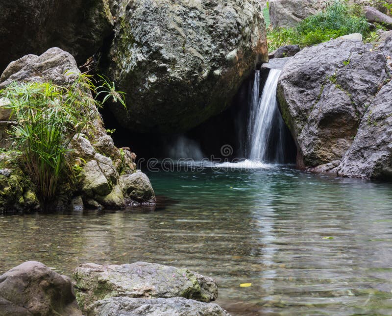 Little waterfall at a peaceful spa called Serendipity in Kingston, Jamaica. Man made waterfall stock images, royalty-free photos and pictures