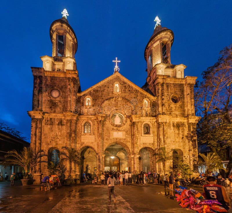 BACOLOD, PHILIPPINES - FEBRUARY 5, 2018: Evening view of San Sebastian Cathedral in Bacolod, Philippines. BACOLOD, PHILIPPINES - FEBRUARY 5, 2018: Evening view of San Sebastian Cathedral in Bacolod, Philippines