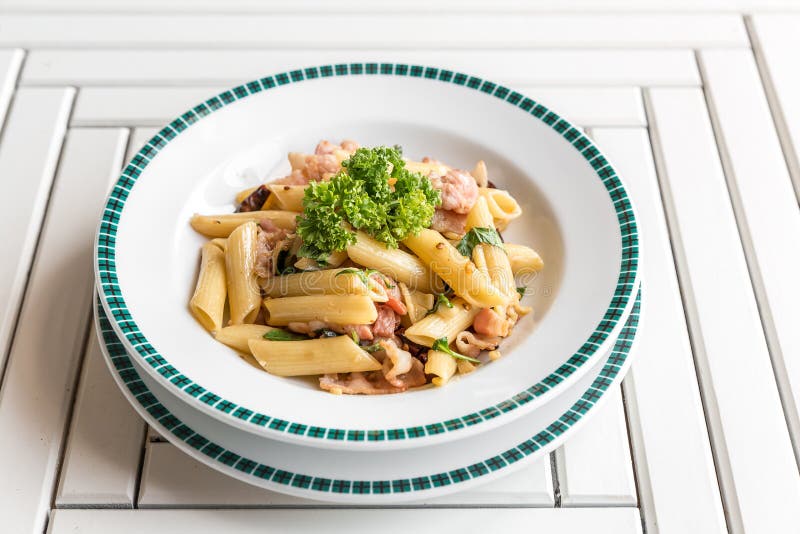 Bacon Aglio olio pasta stock photo. Image of pork, lunch 80750806