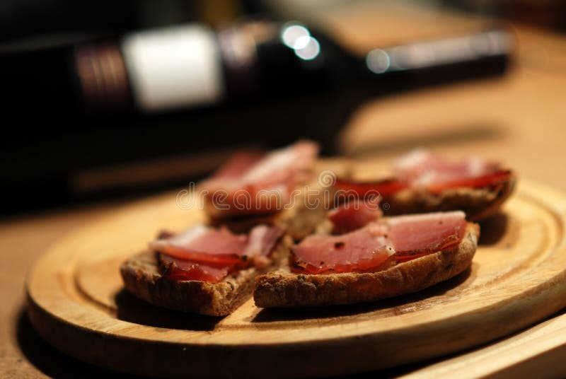 Bacon bread and wine stock image Bacon bread and wine stock image