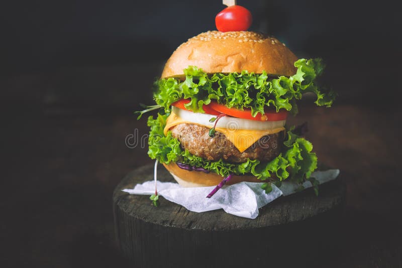 Bacon Cheese Burger stock photo. Image of menu, leaf - 180611982