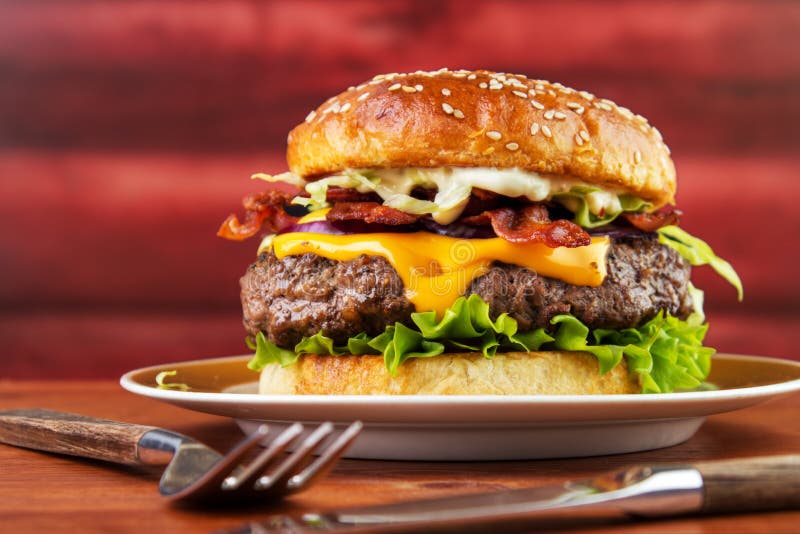 Bacon cheese burger stock image. Image of caption, bacon - 114385327