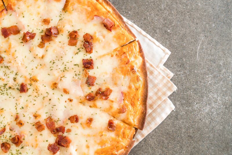 Bacon and cheese pizza stock image. Image of dinner - 108134699