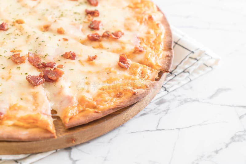 Bacon and cheese pizza stock photo. Image of baked, crust - 128805334