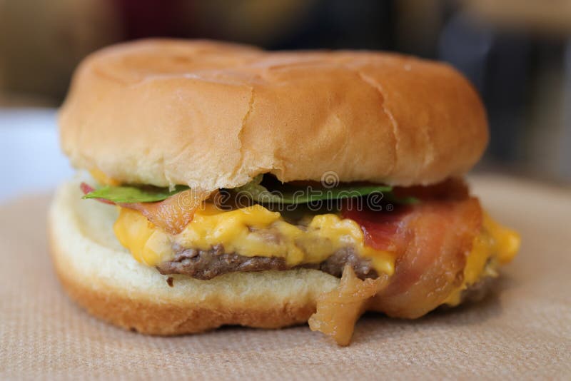Bacon Cheeseburger at a Fast Food Restaurant Stock Photo Image of