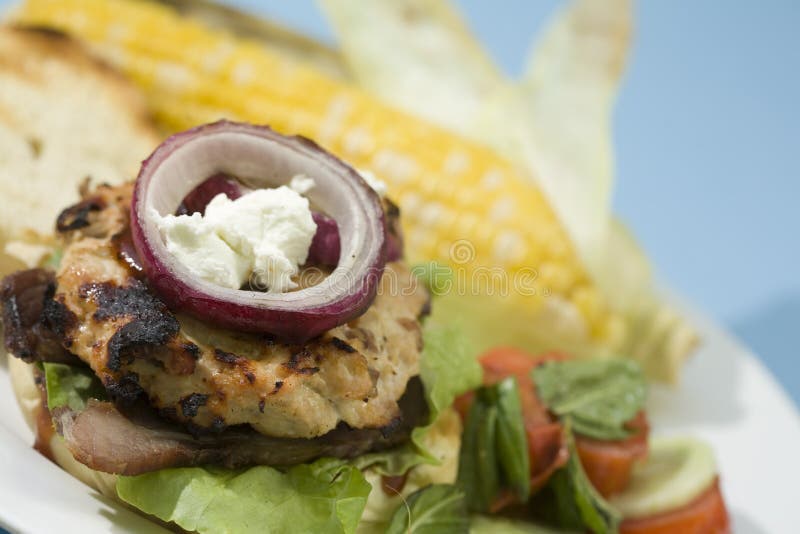 Bacon and Goat Cheese Turkey Burgers Stock Image Image of corn, goat