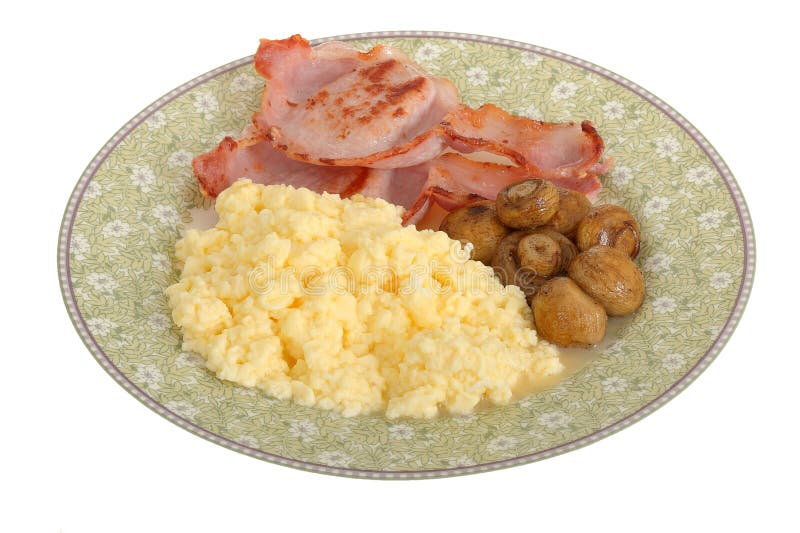 Bacon Mushrooms and Scrambled Eggs Breakfast Stock Photo - Image of
