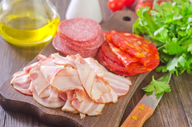 Bacon and salami stock photo. Image of lard, meat, grain 34552024