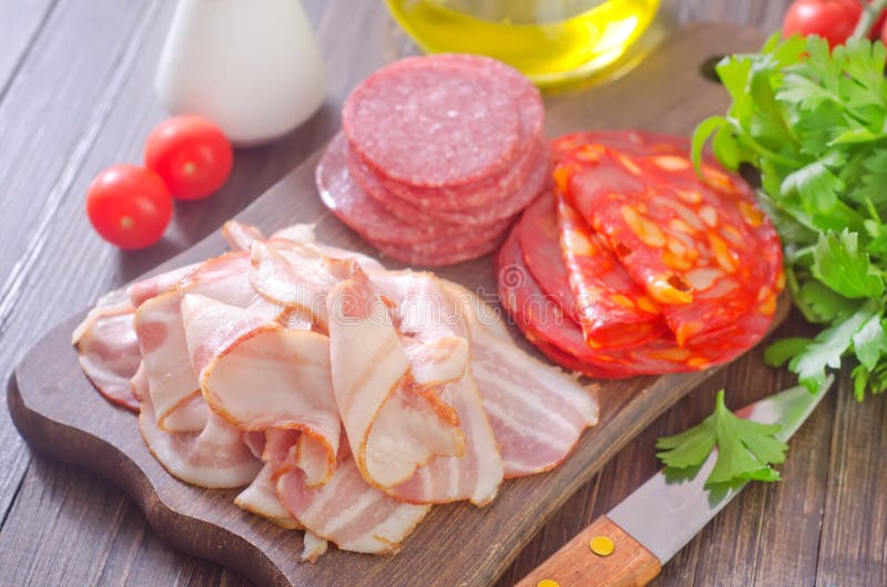 Bacon and salami stock image. Image of brown, flour, organic 34552069