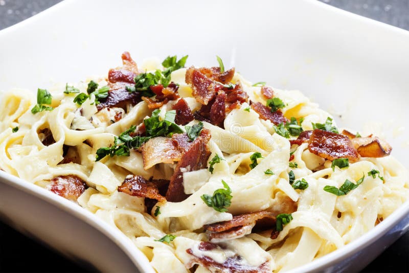 Bacon Tagliatelle stock photo. Image of meaty, tagliatelle 27315432