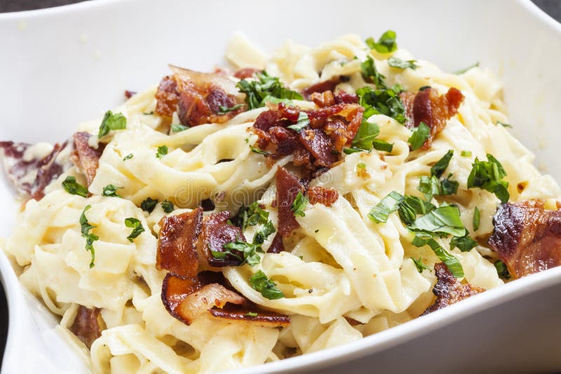 Bacon Tagliatelle stock photo. Image of shot, dinner 27315436
