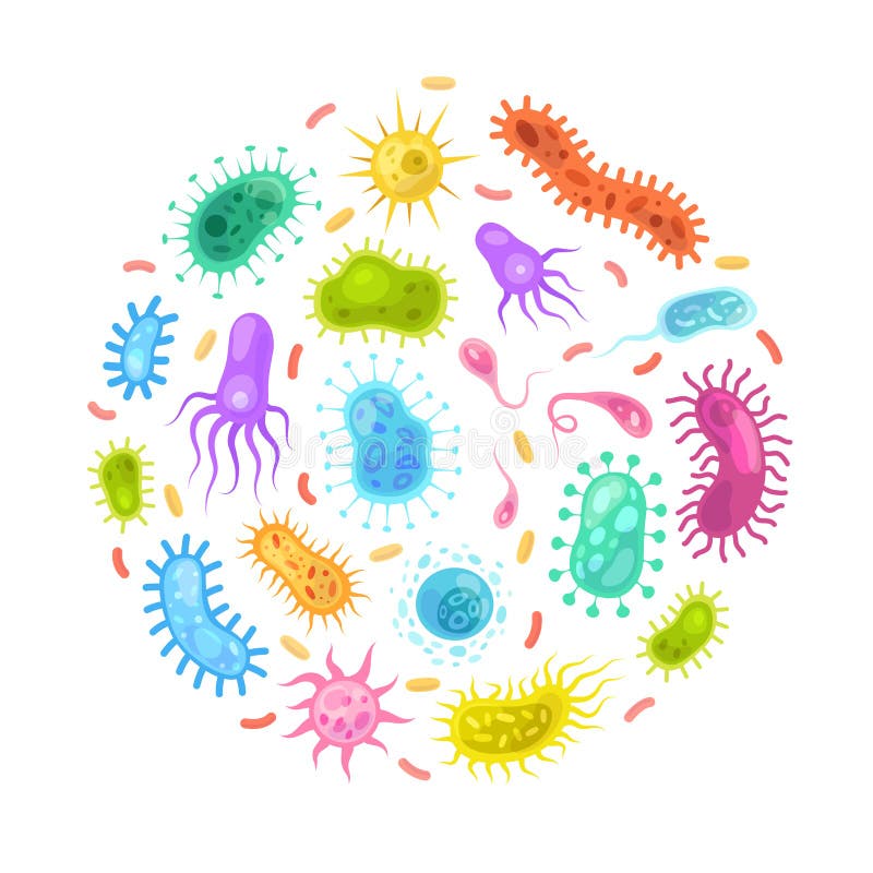 Bacteria germ. Monster viruses biological allergy funny microbes bacteria epidemiology infection germs flu diseases