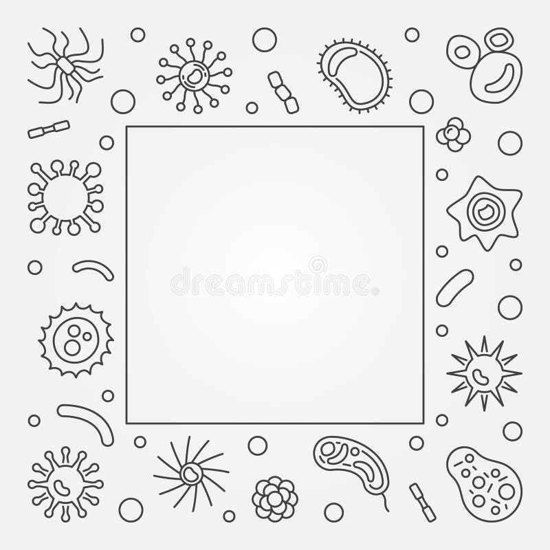 Bacterial Cells Square Golden Frame. Vector Outline Illustration Stock ...