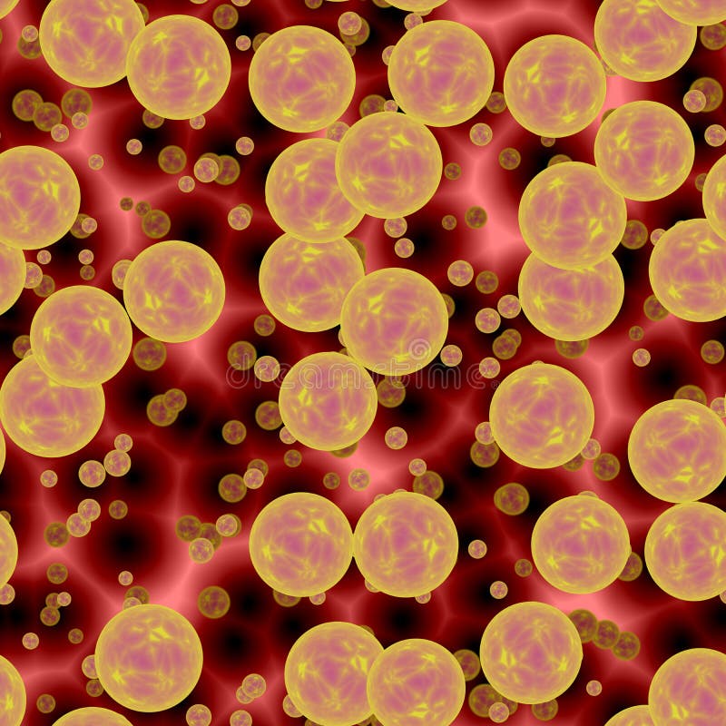 Bright pink and orange  dangerous bacterias or virus spheres in animal blood. Beginning of infection. Bright pink and orange  dangerous bacterias or virus spheres in animal blood. Beginning of infection