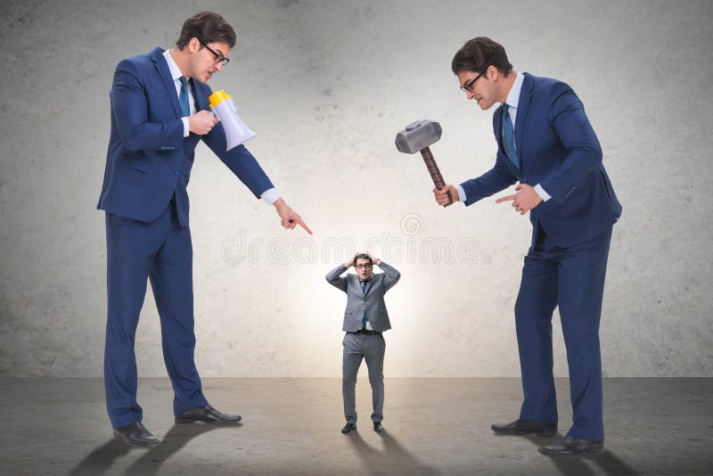 The bad angry boss harassing employee in business concept royalty free stock images