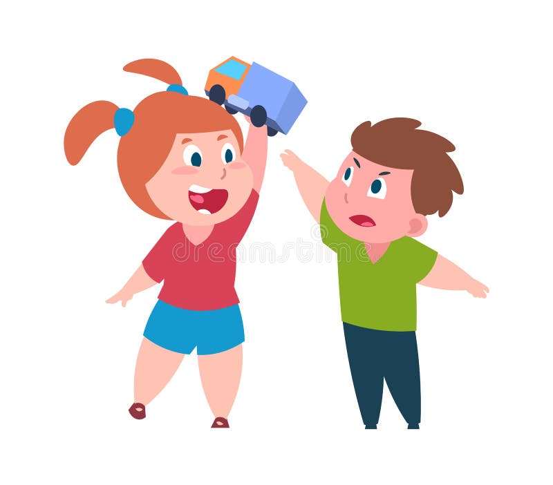 Kids Behavior. Cartoon Brother And Sister Fight Cray Play, Cute Little ... Kids Argue Clipart