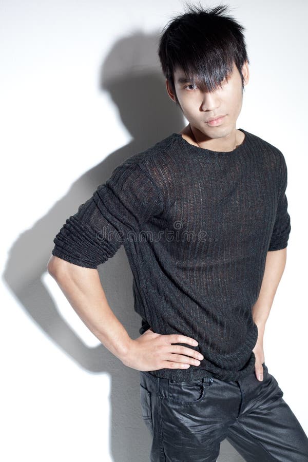 Bad Boy Chinese Man in Black Staring with Attitude Stock Photo Image