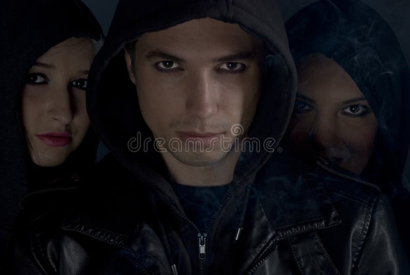 Bad boys with hood in the night stock image