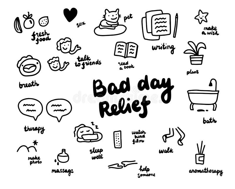 Bad Day Relief Hand Drawn Illustration with Cartoon Elements Lettering  Stock Illustration - Illustration of background, prints: 155824063