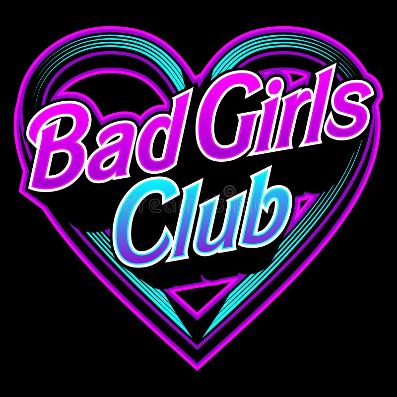 Bad girls club letter with heart illustration gradient neon color