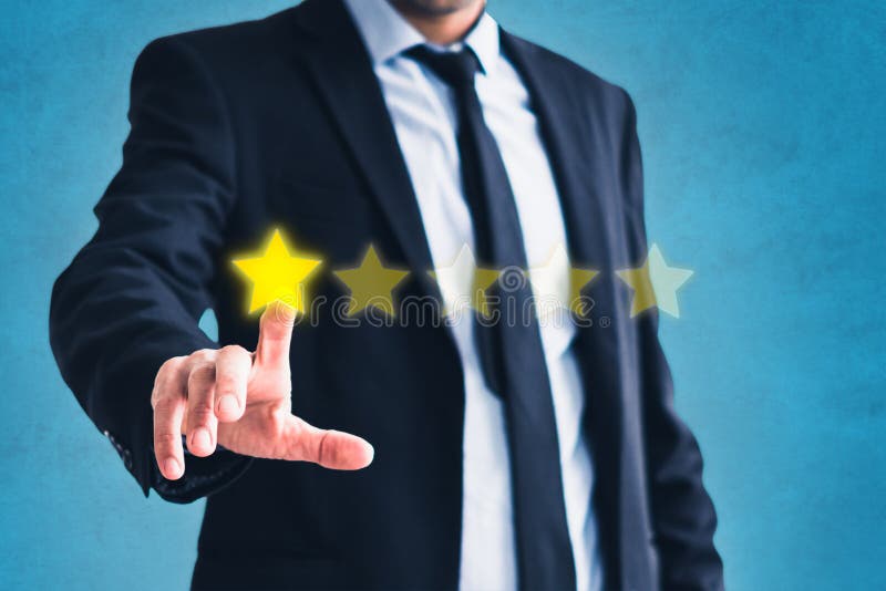 Bad review, businessman gives one of five stars - negative costumer feedback -