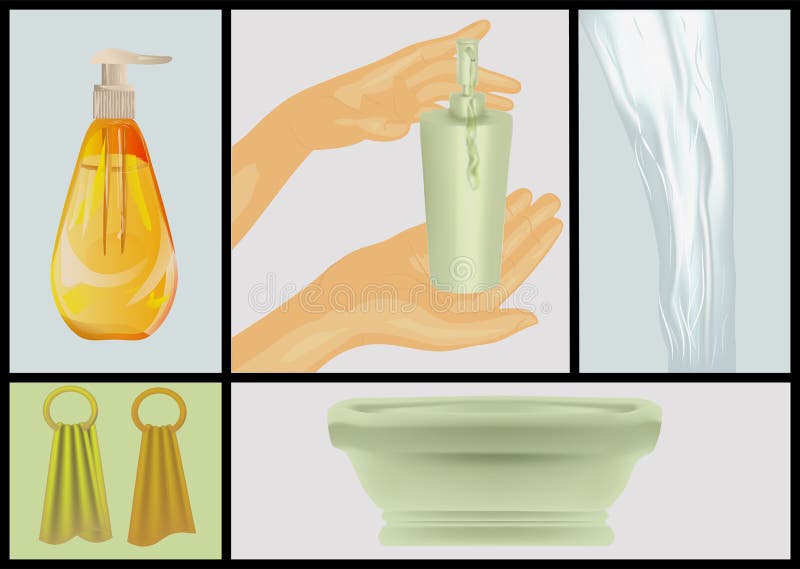Reinigungsmittel Eingestellt Auf Badezimmerregal Vektor Abbildung