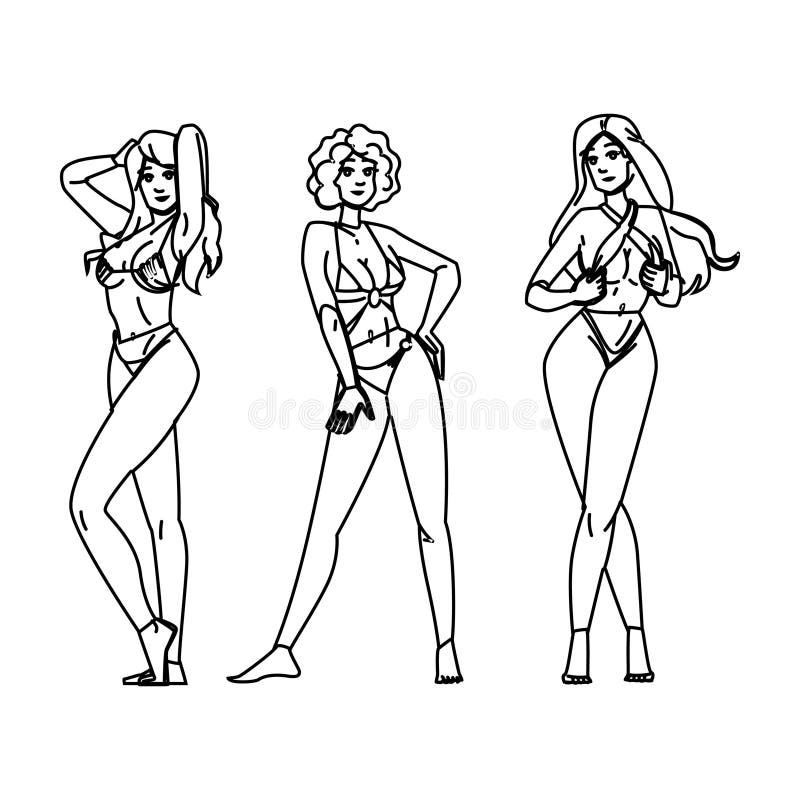 Badbyxor, bikini-strandvektor vektor illustrationer