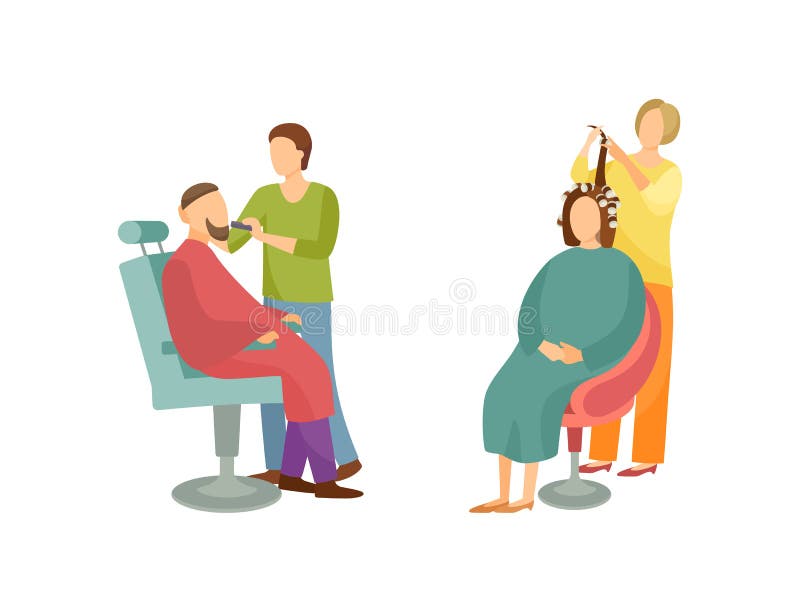 Badekurort-Salon-Frau und Mann Barber Hairdresser Vector