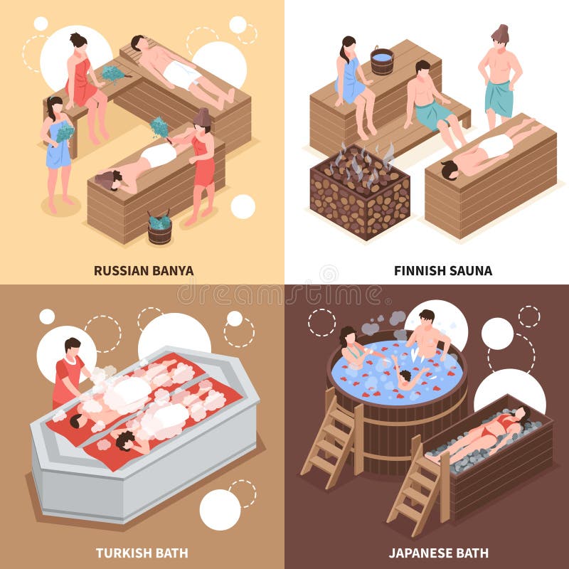 Badet inhyser isometriskt designbegrepp stock illustrationer Badet inhyser isometriskt designbegrepp stock illustrationer